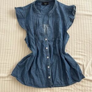 Vici Blue Button Down Cap Sleeve Top
